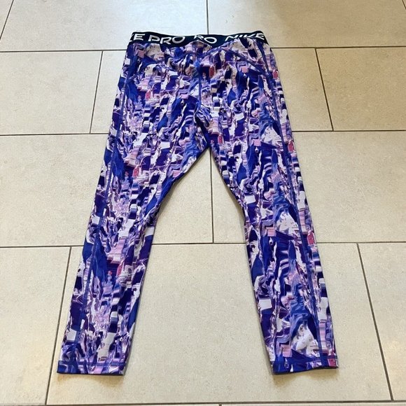 Nike Pro Tight Pants 1X Purple Women Dri-Fit Athletic Mid Rise - Picture 2 of 6